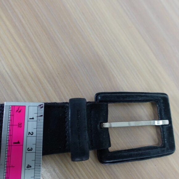 VINTAGE Old Belt Mens Size 30 Black Leather Buckle 90s Designer RENE LEZARD - Picture 10 of 14